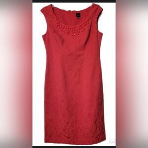 Saks Fifth Avenue Black Label Deep Pink Brocade Round Jeweled Neckline Sz 8 Dres